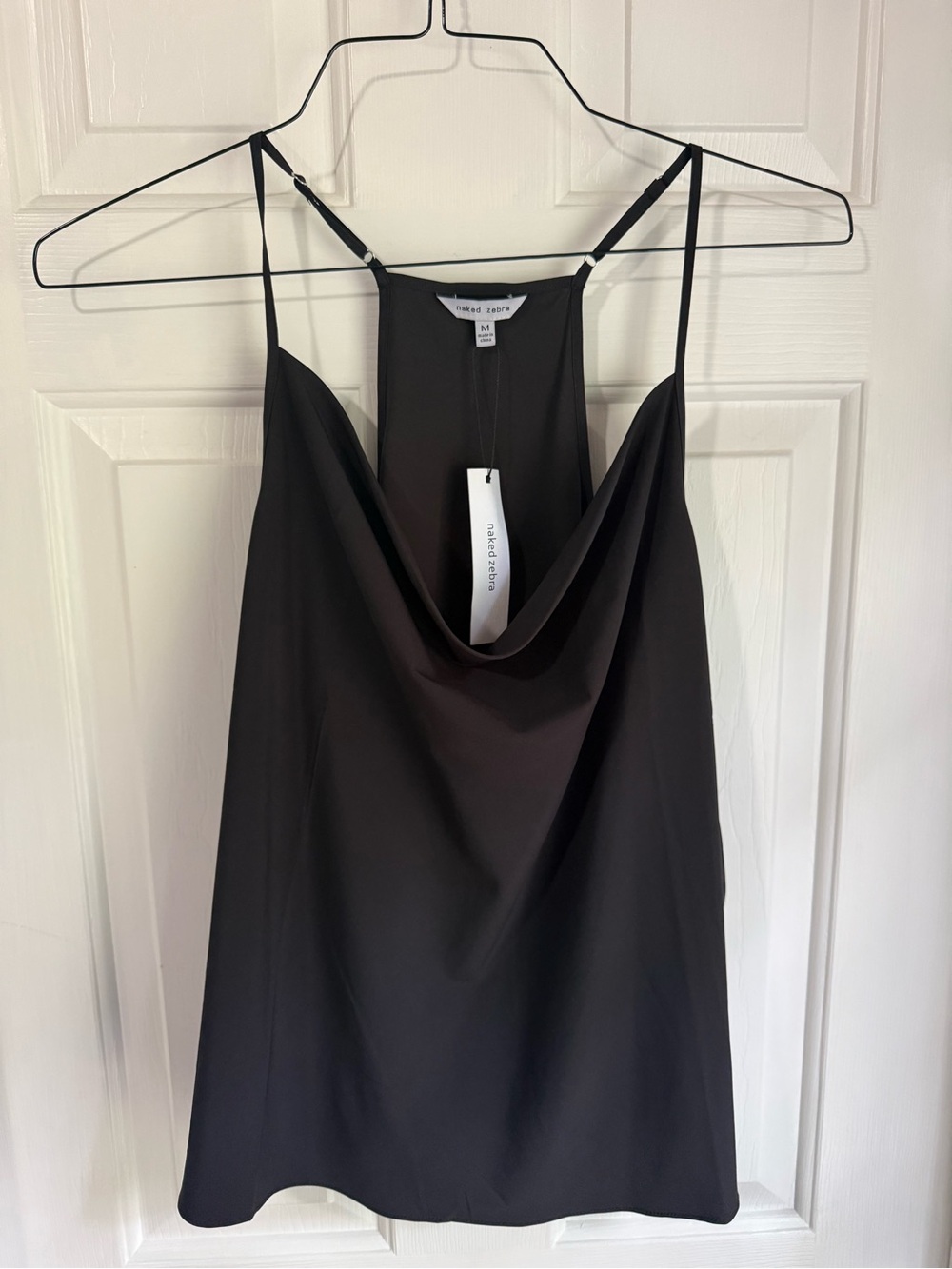 Naked Zebra Dark Brown Satin Cowl Neck Camisole